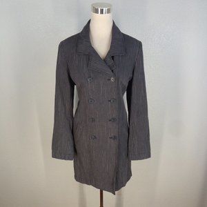 J JILL Medium Duster Coat Linen Cotton Gray Pinstripe